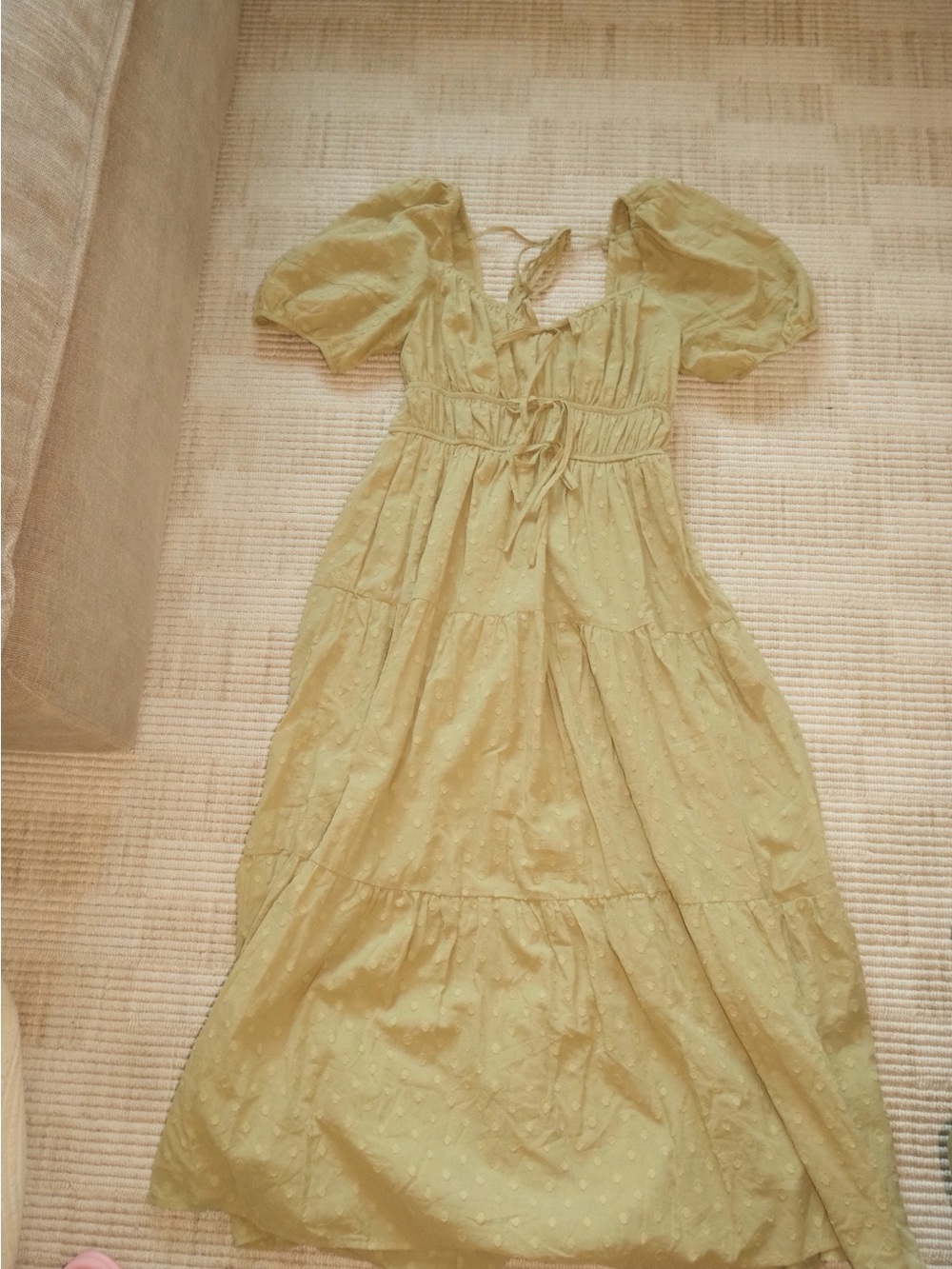 Blu Pepper Sage Green Puff Sleeve Tiered Maxi Dress